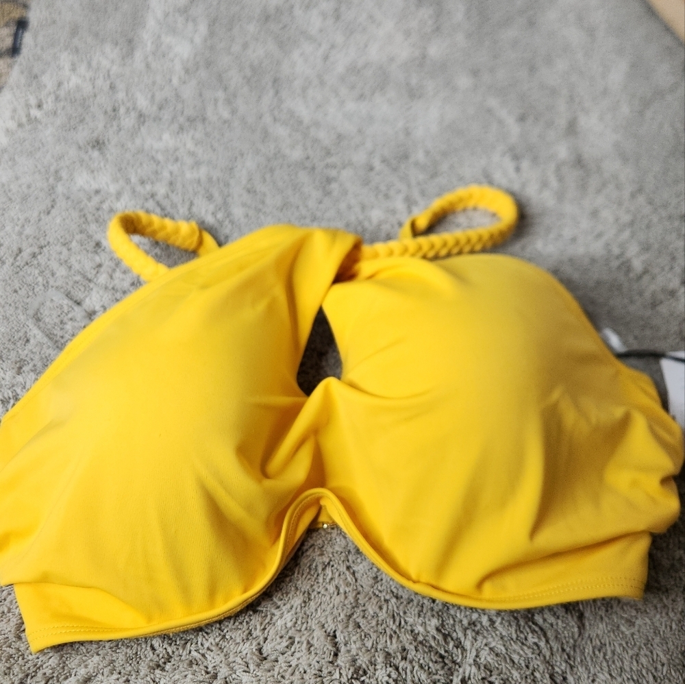 Women's High Neck Braided Strap Bikini Top - Shade & Shore Yellow 34DD - Picture 3 of 8